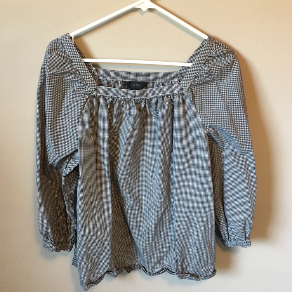 J. Crew checkered blouse women’s 0 boat neck top